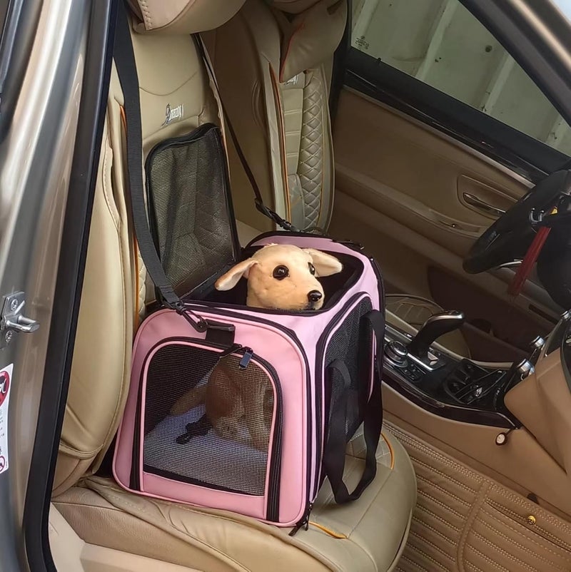 ROSEBB Cat Carrier Dog Carrier Pet Carrier Cat Bags for Small Medium Cats Dogs Puppies of 15 Lbs,of Airline Approved Small Dog Bag Soft Sided,Collapsible Travel Puppy Carrier (Medium, Pink) - Image 2