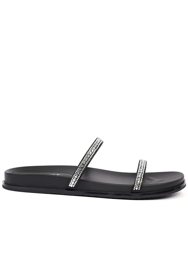 كابلي صندل مسطح منزلق مزدوج الأشرطة مزين بأناقة