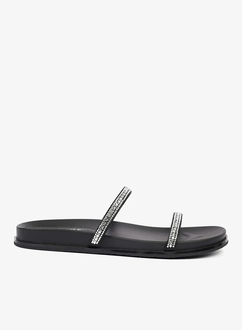 Cuple Slip-on Double strap Embellished slide  Flat Sandals
