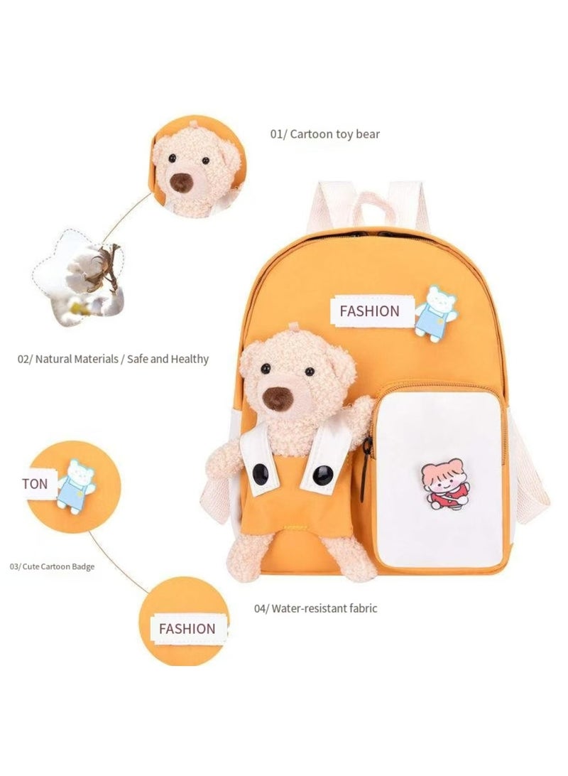 كيوت بسيطة حقيبة الظهر للأطفال الصغار الحديثة مناسبة للطلاب والبنات والأولاد | روضة أطفال أطفال المدارس الابتدائية على ظهره ، لطيف قلادة الدب الصغير - Image 3
