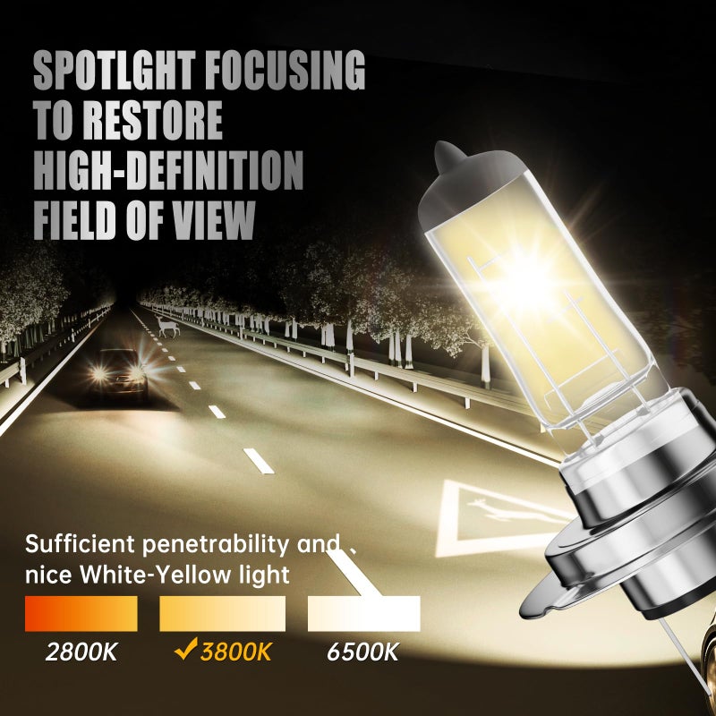 OKOENIEO H7 Halogen Headlight Bulbs, 12V 55W, 4000 Lumens, 3800K, No Glare, High Beam, Head Light Bulbs for Car, Fog Light Bulbs,Headlight Bulb Low Beam & High Beam, Pack of 2 - Image 4