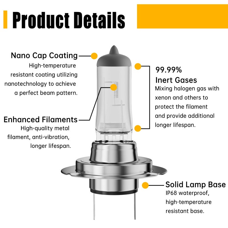 OKOENIEO H7 Halogen Headlight Bulbs, 12V 55W, 4000 Lumens, 3800K, No Glare, High Beam, Head Light Bulbs for Car, Fog Light Bulbs,Headlight Bulb Low Beam & High Beam, Pack of 2 - Image 5