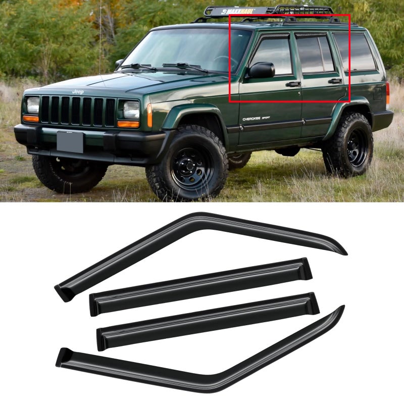 CMVT Auto Window Visor for Jeep Cherokee 19842001 Excludes Limited Model OutChannel Rain Guards Shields Vent Deflector Shade Wind Dark Smoke TapeOn OutsideMount 4PCS - Image 3