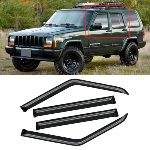 CMVT Auto Window Visor for Jeep Cherokee 19842001 Excludes Limited Model OutChannel Rain Guards Shields Vent Deflector Shade Wind Dark Smoke TapeOn OutsideMount 4PCS - Image 1