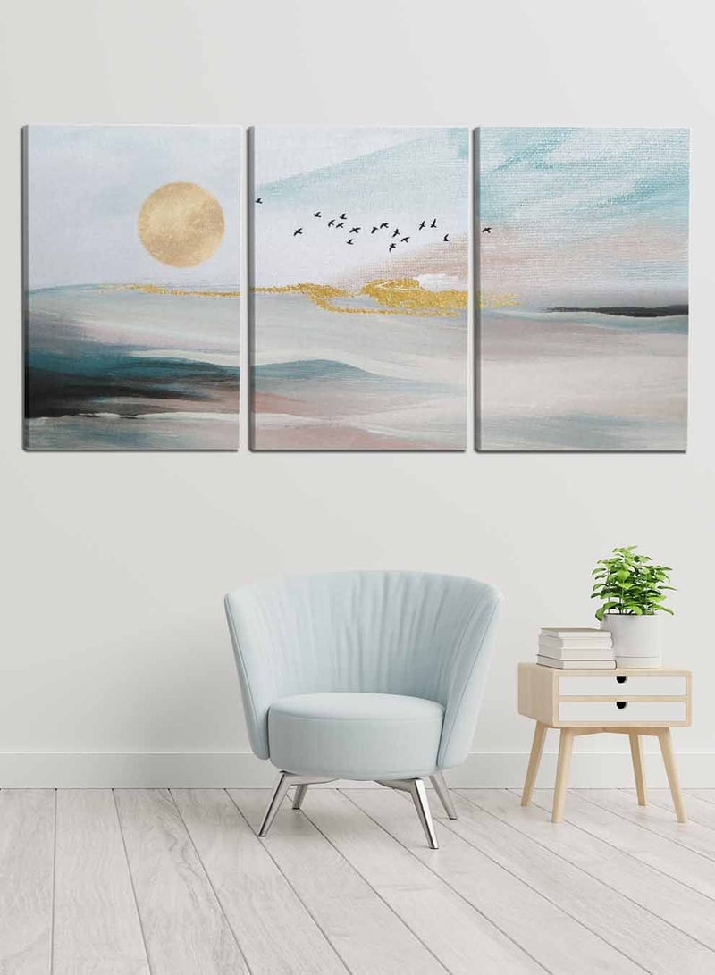LOWHA Set Of 3 Framed Canvas Wall Arts Stretched Over Wooden Frame, Abstract Sea Moon Oil Paintings, For Home, Living Room, Office Decor - Image 4