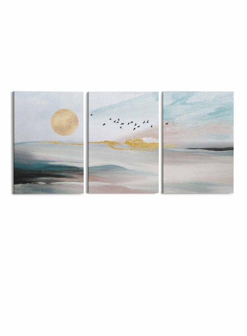 LOWHA Set Of 3 Framed Canvas Wall Arts Stretched Over Wooden Frame, Abstract Sea Moon Oil Paintings, For Home, Living Room, Office Decor - Image 5