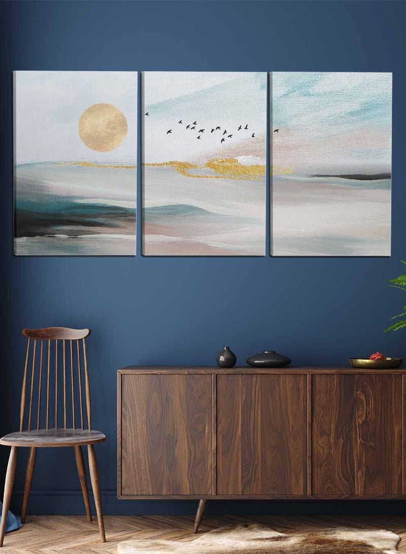 LOWHA Set Of 3 Framed Canvas Wall Arts Stretched Over Wooden Frame, Abstract Sea Moon Oil Paintings, For Home, Living Room, Office Decor - Image 3