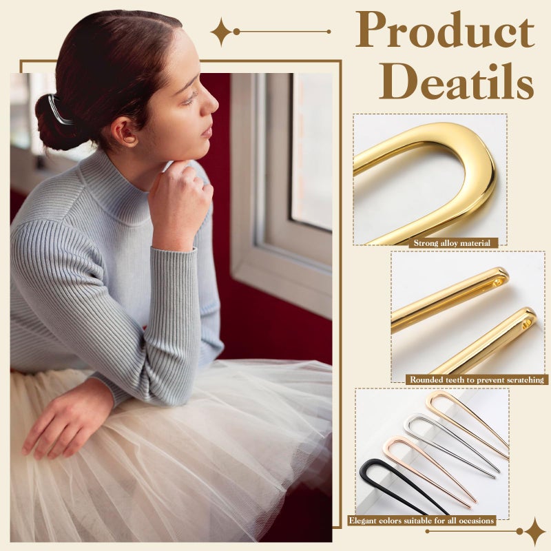 ProSuites 4 Pcs Large French Hair Styling Pins for Long Hair, 5.5 Inch Metal U-Shaped Hair Clips Forks Suitable for Women Bun Updo Hairstyle, 4 Colors - Image 2
