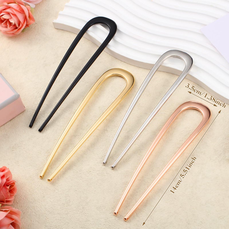 ProSuites 4 Pcs Large French Hair Styling Pins for Long Hair, 5.5 Inch Metal U-Shaped Hair Clips Forks Suitable for Women Bun Updo Hairstyle, 4 Colors - Image 4