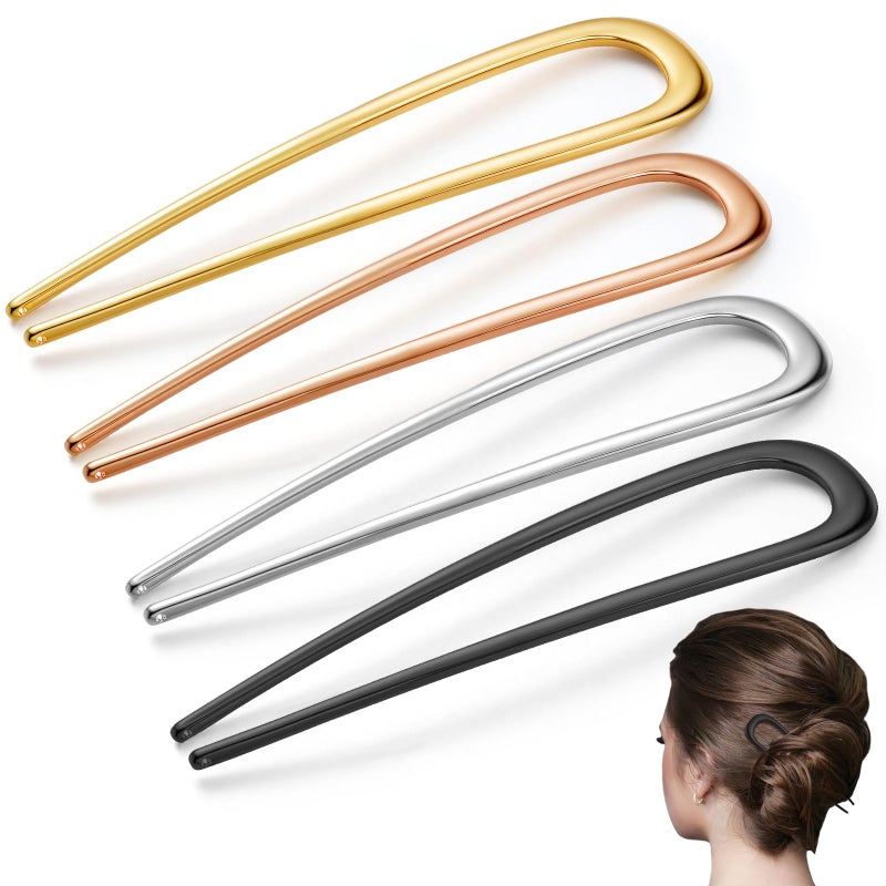 ProSuites 4 Pcs Large French Hair Styling Pins for Long Hair, 5.5 Inch Metal U-Shaped Hair Clips Forks Suitable for Women Bun Updo Hairstyle, 4 Colors - Image 1