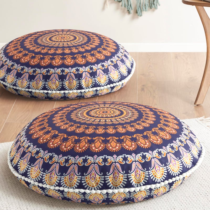 Codi Floor Pillows for Sitting Set of 2, Large Meditation Cushions for Adults with Memory Foam, Bohemian Mandala Round Seating for Outdoor Yoga and Living Room, Washableï¼Œ32 Inch, Yellow - Image 1