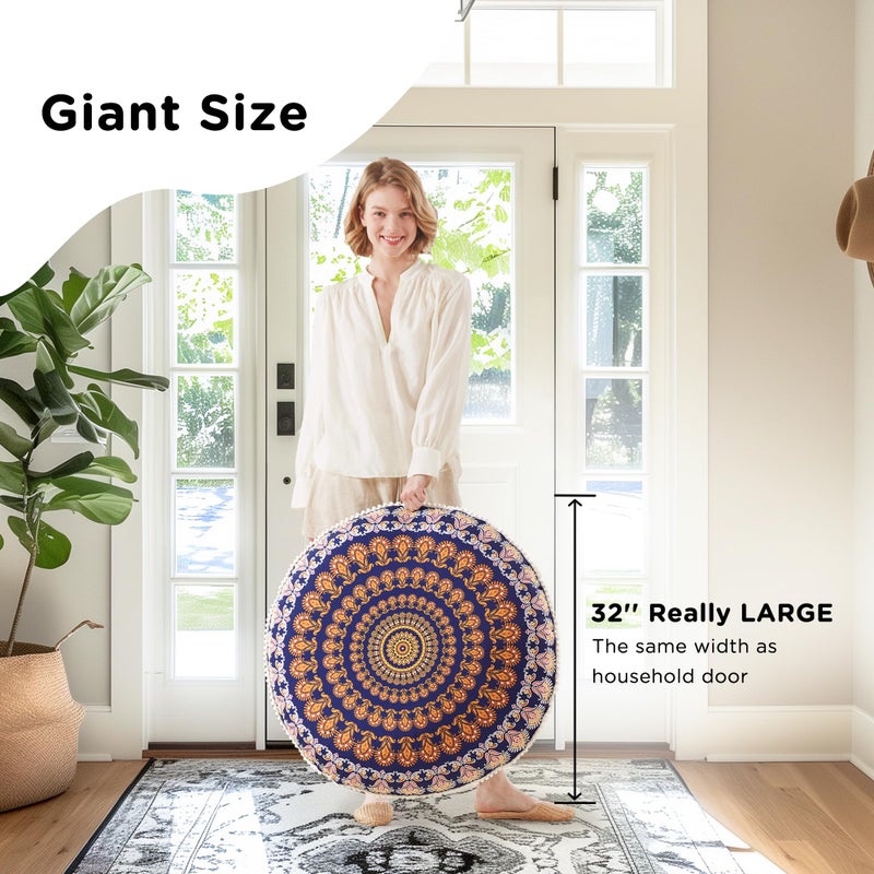 Codi Floor Pillows for Sitting Set of 2, Large Meditation Cushions for Adults with Memory Foam, Bohemian Mandala Round Seating for Outdoor Yoga and Living Room, Washableï¼Œ32 Inch, Yellow - Image 4