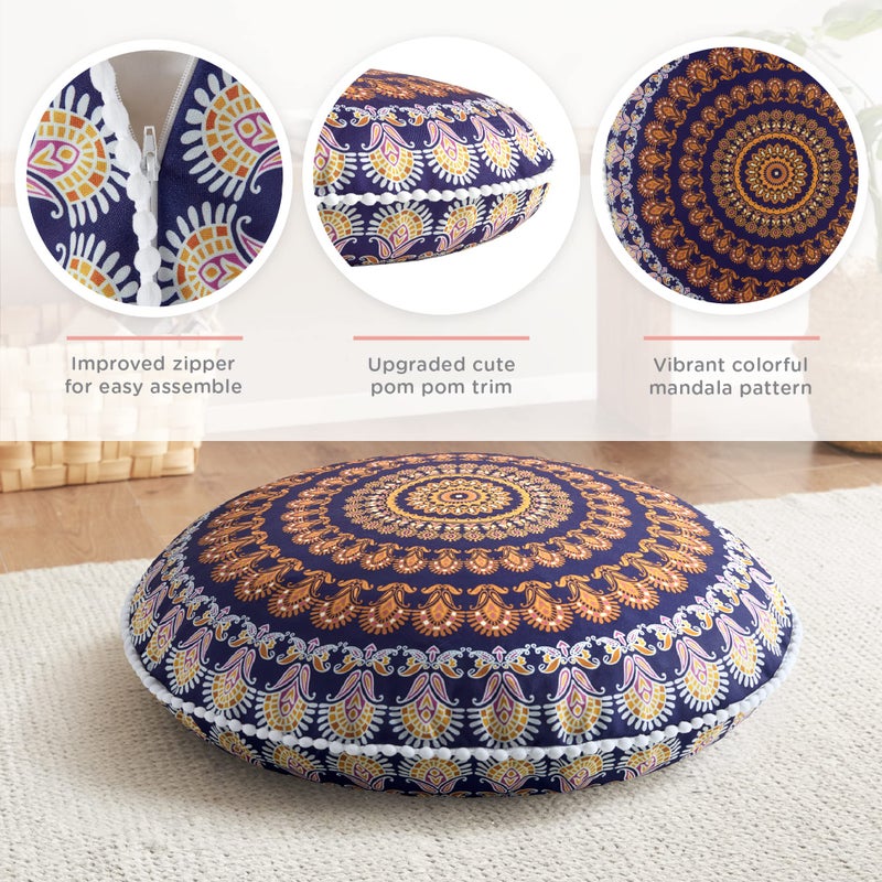 Codi Floor Pillows for Sitting Set of 2, Large Meditation Cushions for Adults with Memory Foam, Bohemian Mandala Round Seating for Outdoor Yoga and Living Room, Washableï¼Œ32 Inch, Yellow - Image 2