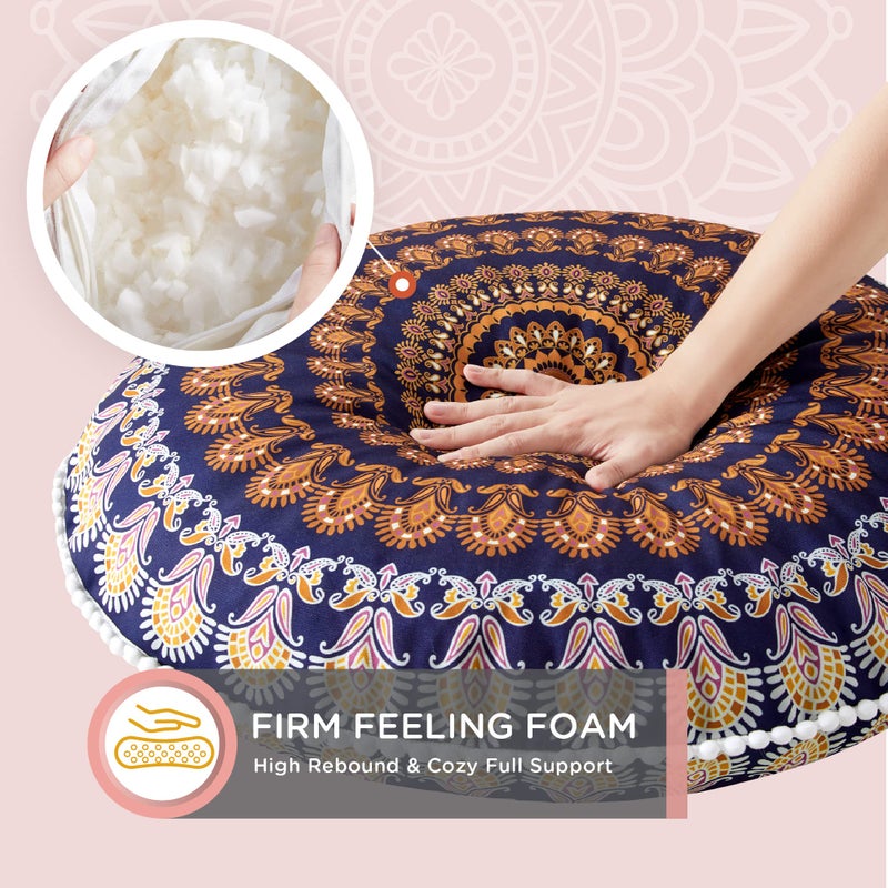 Codi Floor Pillows for Sitting Set of 2, Large Meditation Cushions for Adults with Memory Foam, Bohemian Mandala Round Seating for Outdoor Yoga and Living Room, Washableï¼Œ32 Inch, Yellow - Image 3
