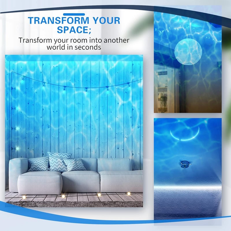 Riakrum 6 قطع ضوء بروجيكتور تأثير الماء LED بروجيكتور موجة المحيط ضوء الليل بتأثير موجة الماء مصباح غرفة دوار 360 درجة للإضاءة في غرفة النوم تحت البحر زفاف حفلة عيد الهالوين ديكور أزرق - Image 5