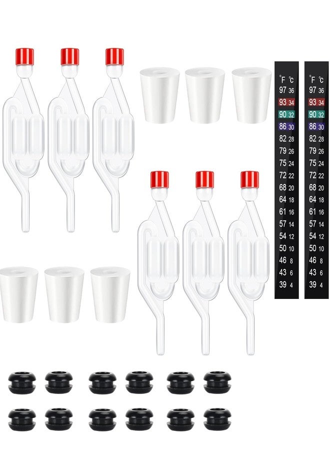 Dbgogo Twin Bubble Airlock Set, Air Lock for Fermenting, 6 Pack S - Shape Airlocks for Fermenting with #6 Carboy Stopper, 12pcs Airlock Grommets and 2pcs Brewing Thermometer Strips - Image 1