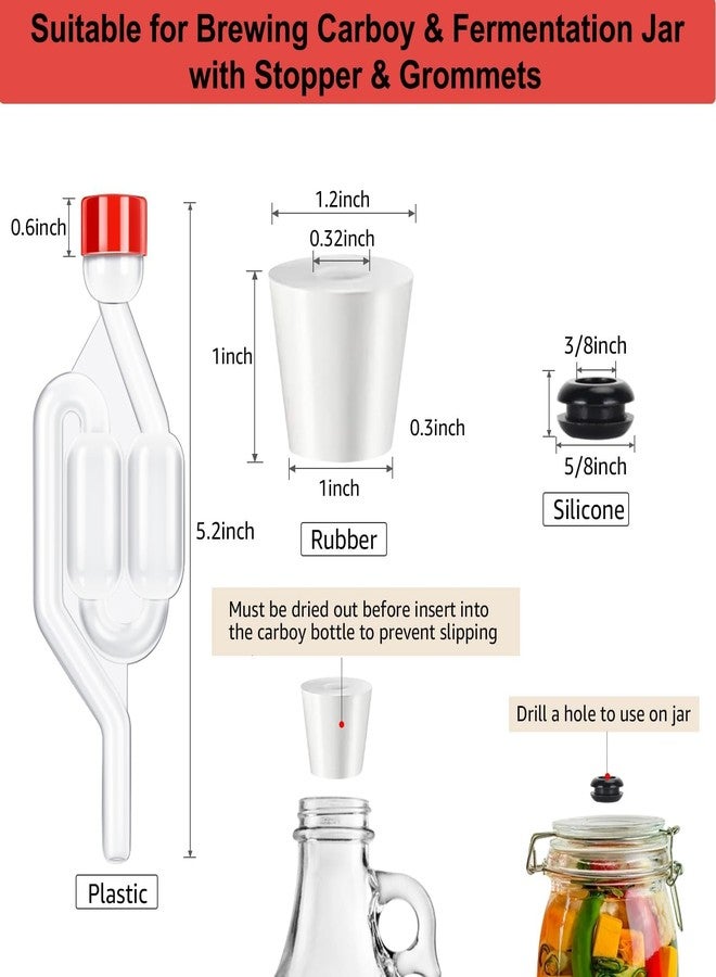 Dbgogo Twin Bubble Airlock Set, Air Lock for Fermenting, 6 Pack S - Shape Airlocks for Fermenting with #6 Carboy Stopper, 12pcs Airlock Grommets and 2pcs Brewing Thermometer Strips - Image 2