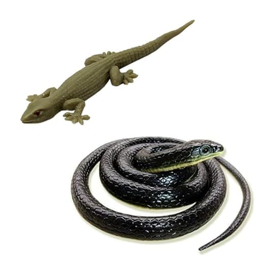 KRySt Brown Lizard and Black Fake Snake Combo Toys | Real Looking Rubber Lizard Toy | Original Look Chipkali Toy | Rubber Snake Prank Gadget for Kids and Adults (Lizard+Hooded Snake) - Image 1