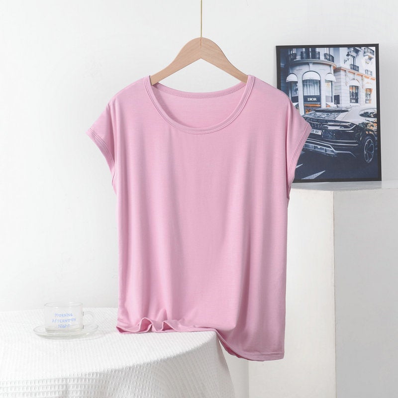 Modal T-Shirt Women'S Summer Loose Plus Size Mother'S Crewneck Short-Sleeved Top Solid Color Simple Outer Wear Base Shirt - Image 1