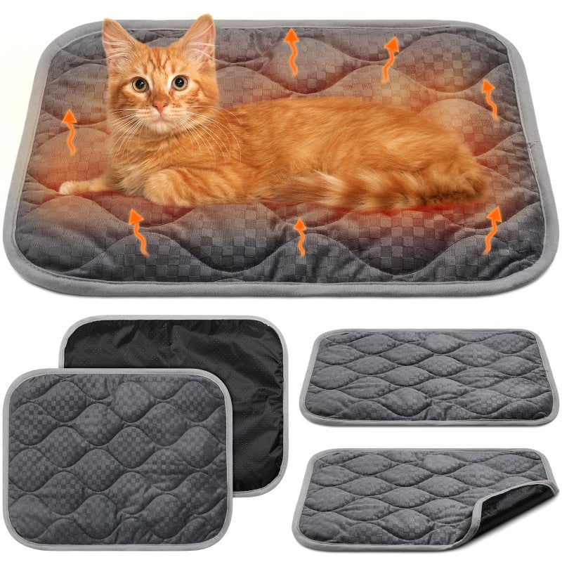 Tujoe 4 Pack Self Warming Cat Mat Self Heating Cat Pad Warm Thermal Pet Bed Washable Dog Crate Pad Body Heat Dog Bed Mat Blanket Non Slip Bottom for Outdoor Indoor Pets(Grey,16 x 20 Inch) - Image 1