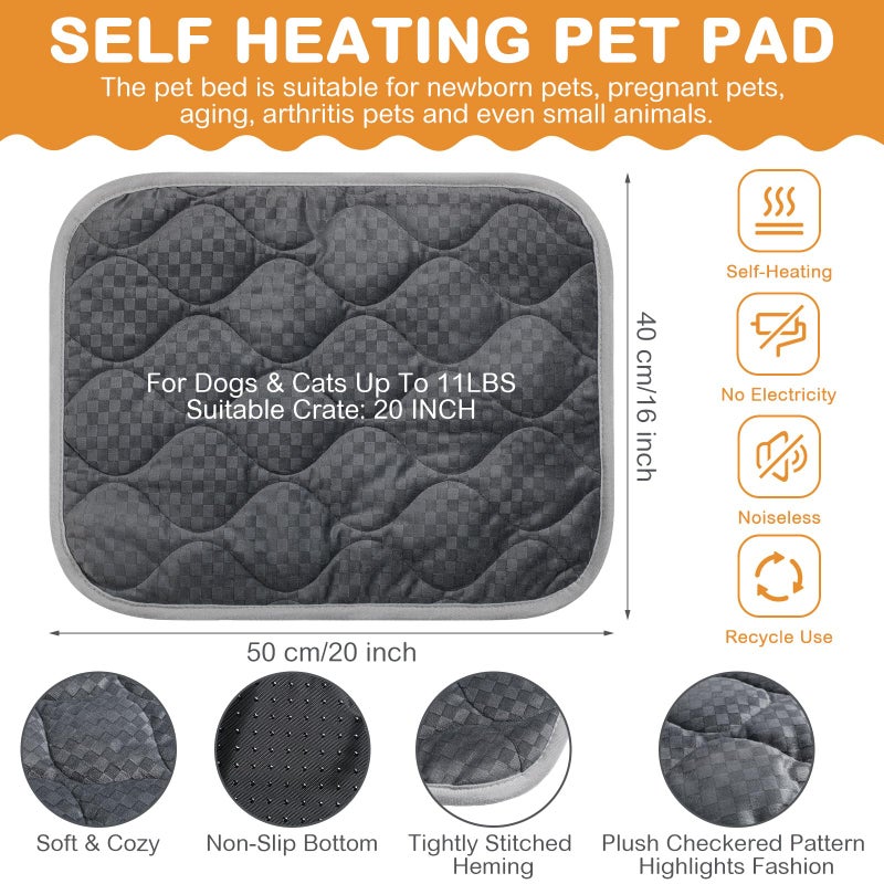 Tujoe 4 Pack Self Warming Cat Mat Self Heating Cat Pad Warm Thermal Pet Bed Washable Dog Crate Pad Body Heat Dog Bed Mat Blanket Non Slip Bottom for Outdoor Indoor Pets(Grey,16 x 20 Inch) - Image 2