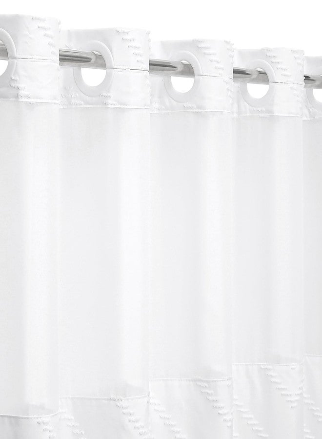Craidlela No Hooks Boho White Shower Curtain Set with Snap-in Liner, Farmhouse Woven Fabric Tufted Chevron Striped Textured Shower Curtain, Modern Style with See Through Window 72 x 74 - Image 5
