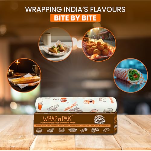 WRAP n PAK Food Wrapping Paper Roll | 11x 20+5 Meter | Lab Tested | Oil Resistant & Non Soggy | Roti Chapati Burger Pizza Sandwich Paper | Parchment Paper (Twin Tone - Pack of 1) - Image 2