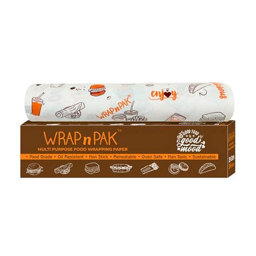 WRAP n PAK Food Wrapping Paper Roll | 11x 20+5 Meter | Lab Tested | Oil Resistant & Non Soggy | Roti Chapati Burger Pizza Sandwich Paper | Parchment Paper (Twin Tone - Pack of 1) - Image 1