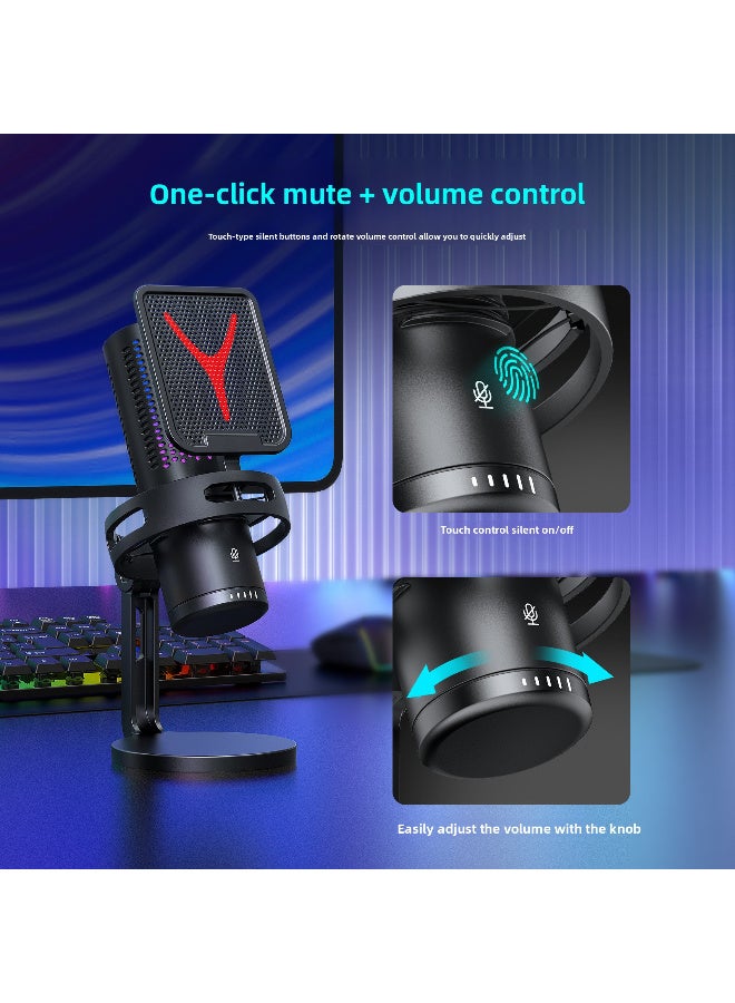 Yanmai RGB Condenser Gaming Microphone for PC, Phone, PS4/PS5 – USB Plug & Play Mic with Mute Button, Volume Control, Noise Reduction, Real-Time Monitoring & Shock Mount Kit for Streaming & Recording - Image 4
