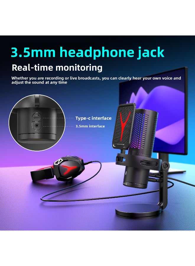 Yanmai RGB Condenser Gaming Microphone for PC, Phone, PS4/PS5 – USB Plug & Play Mic with Mute Button, Volume Control, Noise Reduction, Real-Time Monitoring & Shock Mount Kit for Streaming & Recording - Image 5