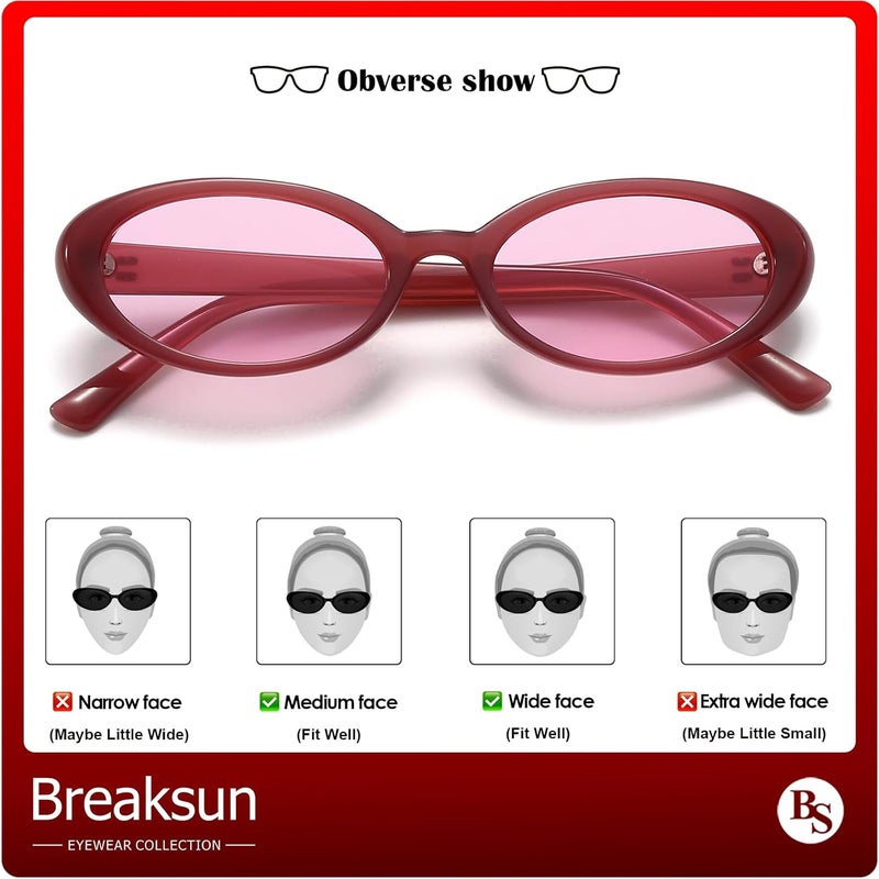Breaksun نظارات بريكسون البيضاوية الرجعية للنساء والرجال - نظارات شمسية بيضاوية صغيرة عصرية من التسعينيات - Image 3