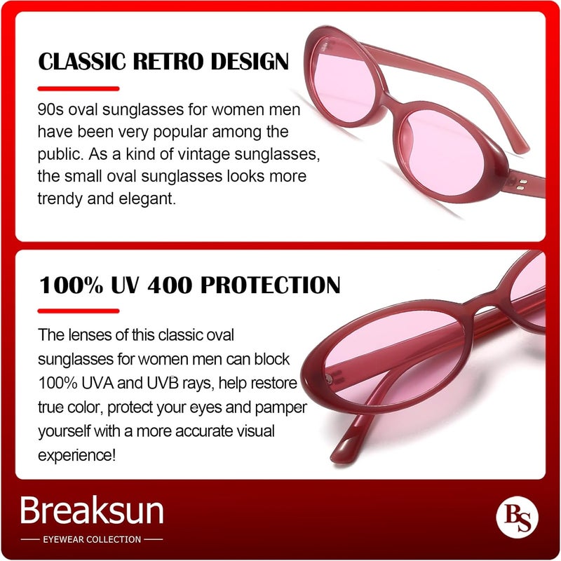 Breaksun نظارات بريكسون البيضاوية الرجعية للنساء والرجال - نظارات شمسية بيضاوية صغيرة عصرية من التسعينيات - Image 5