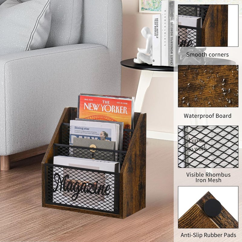YINMIT Magazine Holder, Stepped 3 Tier Magazine Rack Floor, Magazine Storage Basket, Folder Organizer Bin for Magazines,Books,Newspapers,Tablets - Image 3