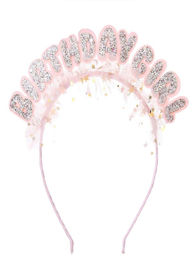 Happy Space - Birthday Girl Glitter Hairband, Shimmer Baby Pink Hairband/Tiara - Image 1