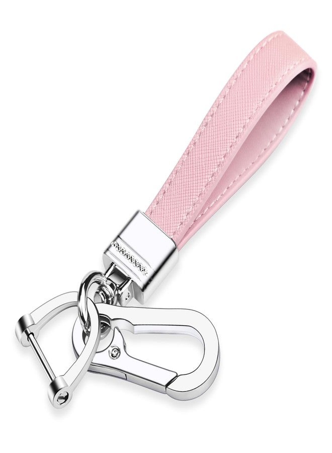 QBUC Genuine Leather Car Keychain,Universal Heavy Duty Metal Key Chain Accessories,Car Fob Key Keychain Holder with 360 Degree Rotatable Snap Swivel and Anti-Lost D-Ring for Men Women(Light Pink) - Image 1