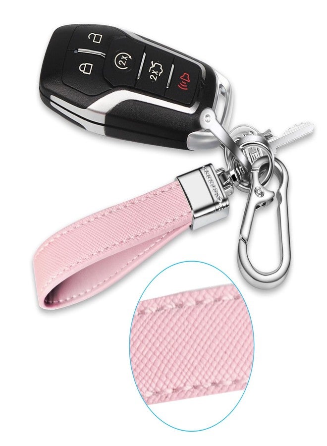 QBUC Genuine Leather Car Keychain,Universal Heavy Duty Metal Key Chain Accessories,Car Fob Key Keychain Holder with 360 Degree Rotatable Snap Swivel and Anti-Lost D-Ring for Men Women(Light Pink) - Image 5
