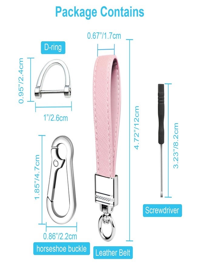 QBUC Genuine Leather Car Keychain,Universal Heavy Duty Metal Key Chain Accessories,Car Fob Key Keychain Holder with 360 Degree Rotatable Snap Swivel and Anti-Lost D-Ring for Men Women(Light Pink) - Image 2