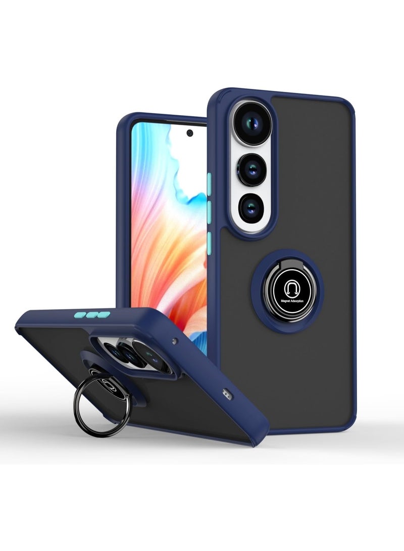 Muzz حافظة لهاتف فيفو V50 لايت مع غطاء معدني وحامل حلقة وجراب واقي مع قاعدة وقوف مغناطيسية مقاومة للصدمات بظهر غير لامع لحافة فيفو V50 لايت 5G (أزرق) - Image 1