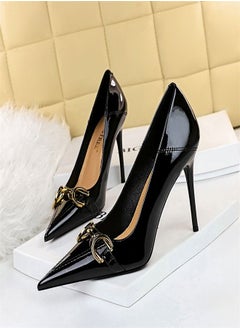 BIGTREE Metal Belt Buckle High-Heeled Shoes 10CM Black 