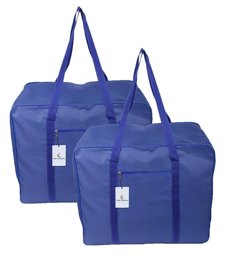 Kuber Industries Rexine 2 Pcs Jumbo Underbed Moisture Proof Storage Bag with Zipper Closure and Handle Royal Blue CTKTC6604 - Image 1
