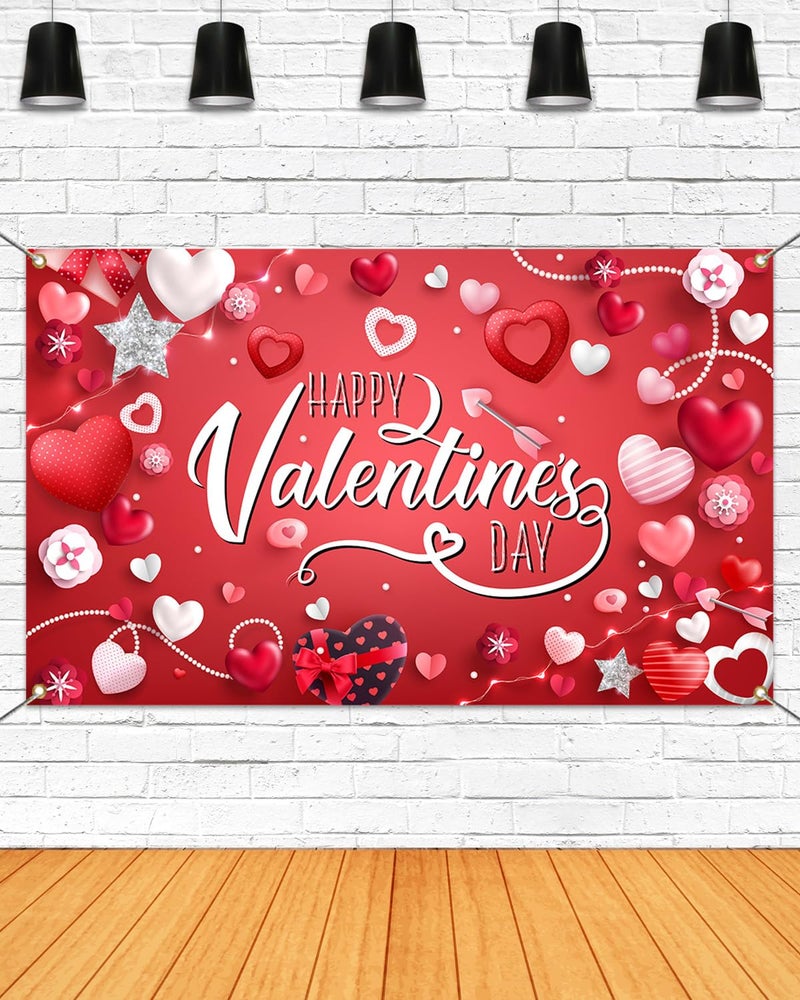 Mocsicka Happy Valentine's Day Backdrop Banner Conversation Hearts Valentine's Day Party Decorations Valentine's Day Banner for Photography (Red, 70.8x43.3 inch) - Image 1