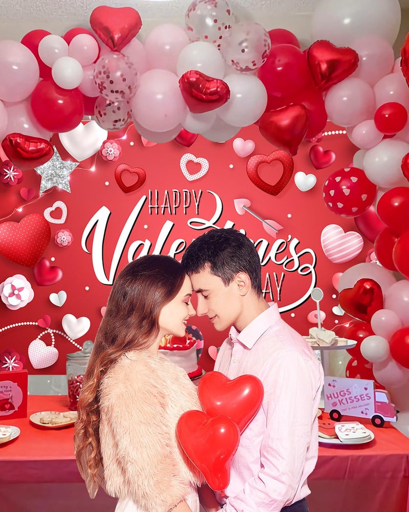 Mocsicka Happy Valentine's Day Backdrop Banner Conversation Hearts Valentine's Day Party Decorations Valentine's Day Banner for Photography (Red, 70.8x43.3 inch) - Image 3