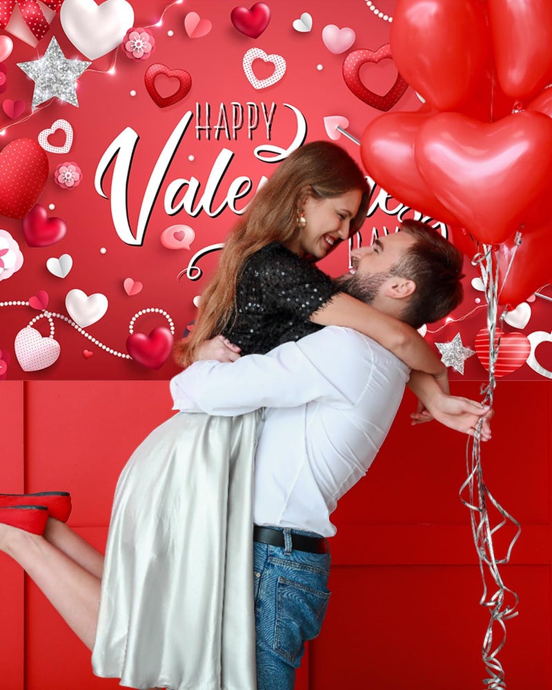 Mocsicka Happy Valentine's Day Backdrop Banner Conversation Hearts Valentine's Day Party Decorations Valentine's Day Banner for Photography (Red, 70.8x43.3 inch) - Image 2