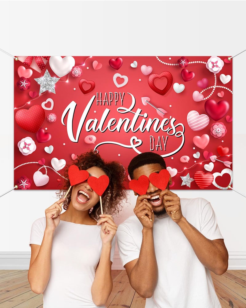 Mocsicka Happy Valentine's Day Backdrop Banner Conversation Hearts Valentine's Day Party Decorations Valentine's Day Banner for Photography (Red, 70.8x43.3 inch) - Image 5