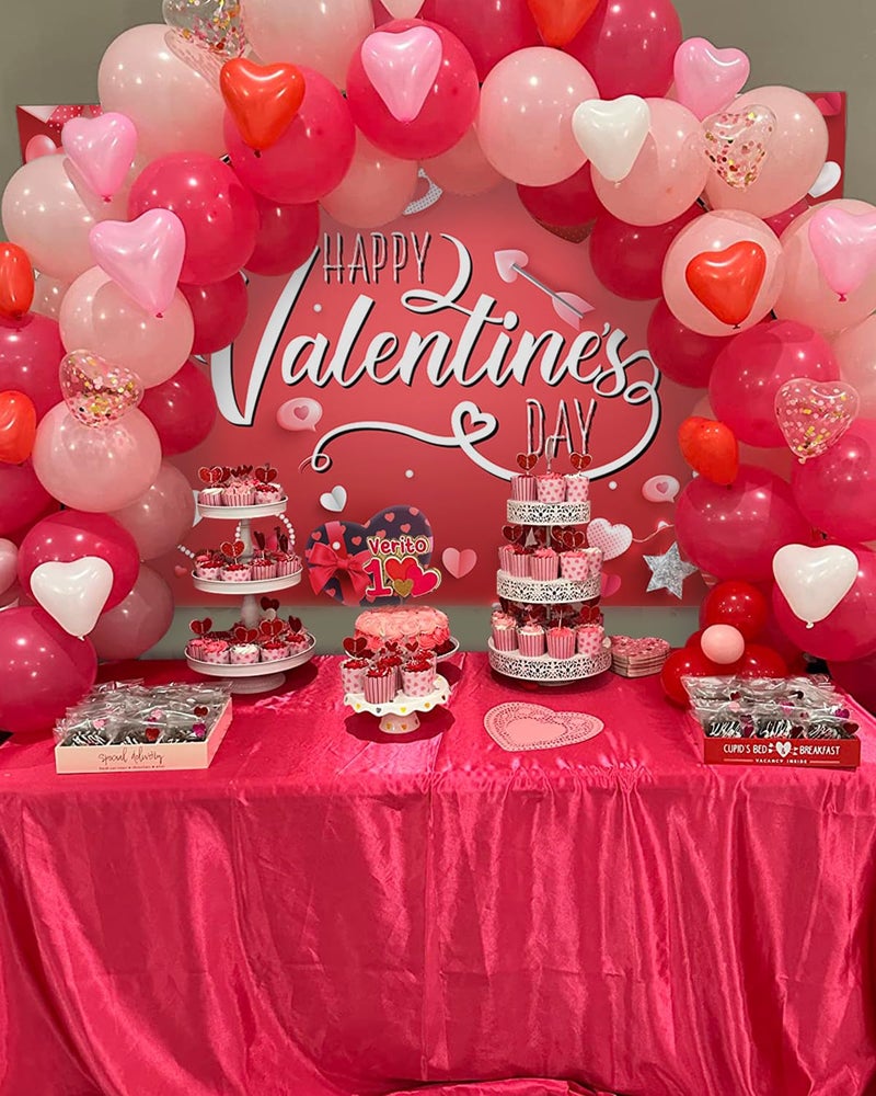 Mocsicka Happy Valentine's Day Backdrop Banner Conversation Hearts Valentine's Day Party Decorations Valentine's Day Banner for Photography (Red, 70.8x43.3 inch) - Image 4