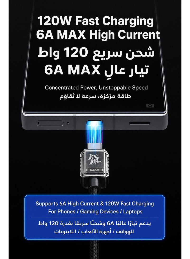 REDMAGIC Nubia REDMAGIC Original 120W Fast Charging Cable, 1.5m Metal-Braided USB-C to USB-C Charger and Data Cable with Zinc-Alloy Connectors, Built-In E-Marker Smart Chip and 480Mbps Transfer for REDMAGIC Gaming Phones, Nubia, USB-C iPhone, iPad, Samsung, Android, MacBook, Laptops and Tablets - Image 4