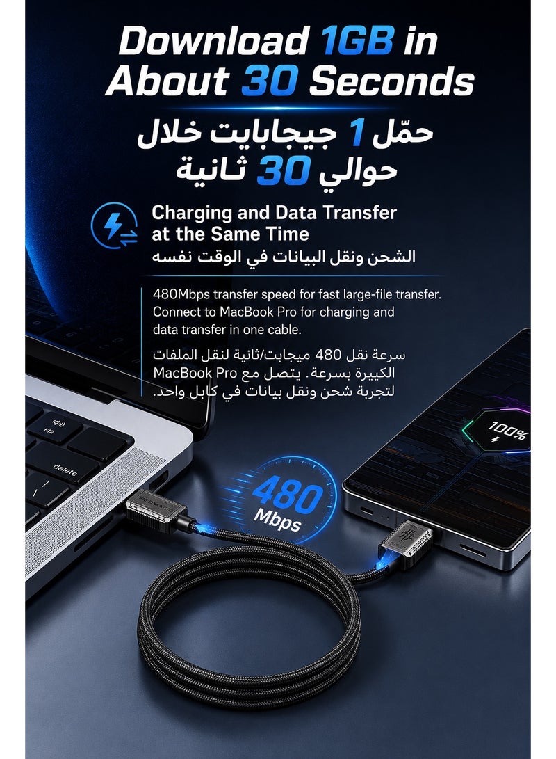 REDMAGIC Nubia REDMAGIC Original 120W Fast Charging Cable, 1.5m Metal-Braided USB-C to USB-C Charger and Data Cable with Zinc-Alloy Connectors, Built-In E-Marker Smart Chip and 480Mbps Transfer for REDMAGIC Gaming Phones, Nubia, USB-C iPhone, iPad, Samsung, Android, MacBook, Laptops and Tablets - Image 3