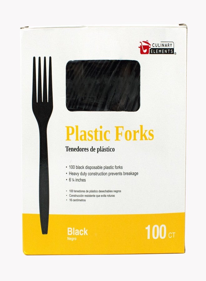Jacent Disposable Black Plastic Forks, Plastic Cutlery: Utensils for Parties, Picnics, Office Home & School - 100 Count - Image 1