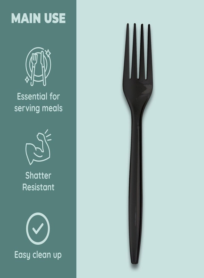 Jacent Disposable Black Plastic Forks, Plastic Cutlery: Utensils for Parties, Picnics, Office Home & School - 100 Count - Image 2