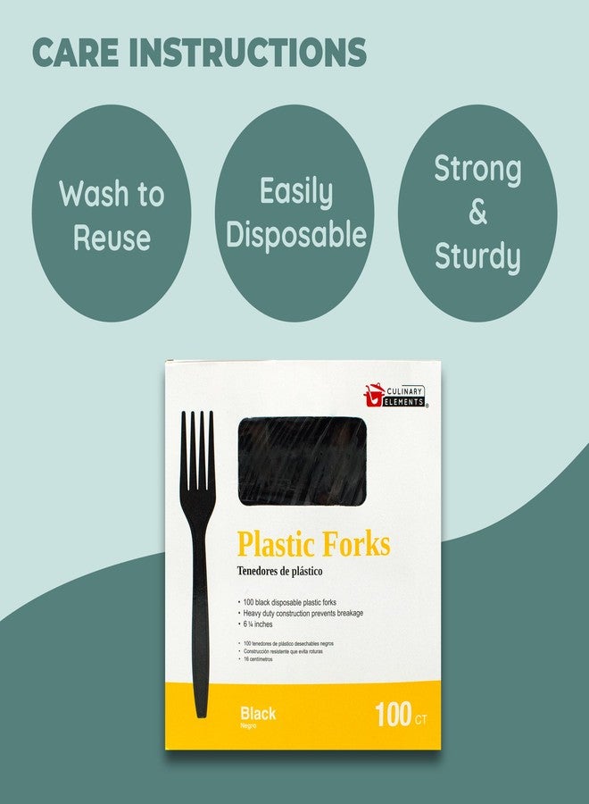 Jacent Disposable Black Plastic Forks, Plastic Cutlery: Utensils for Parties, Picnics, Office Home & School - 100 Count - Image 5